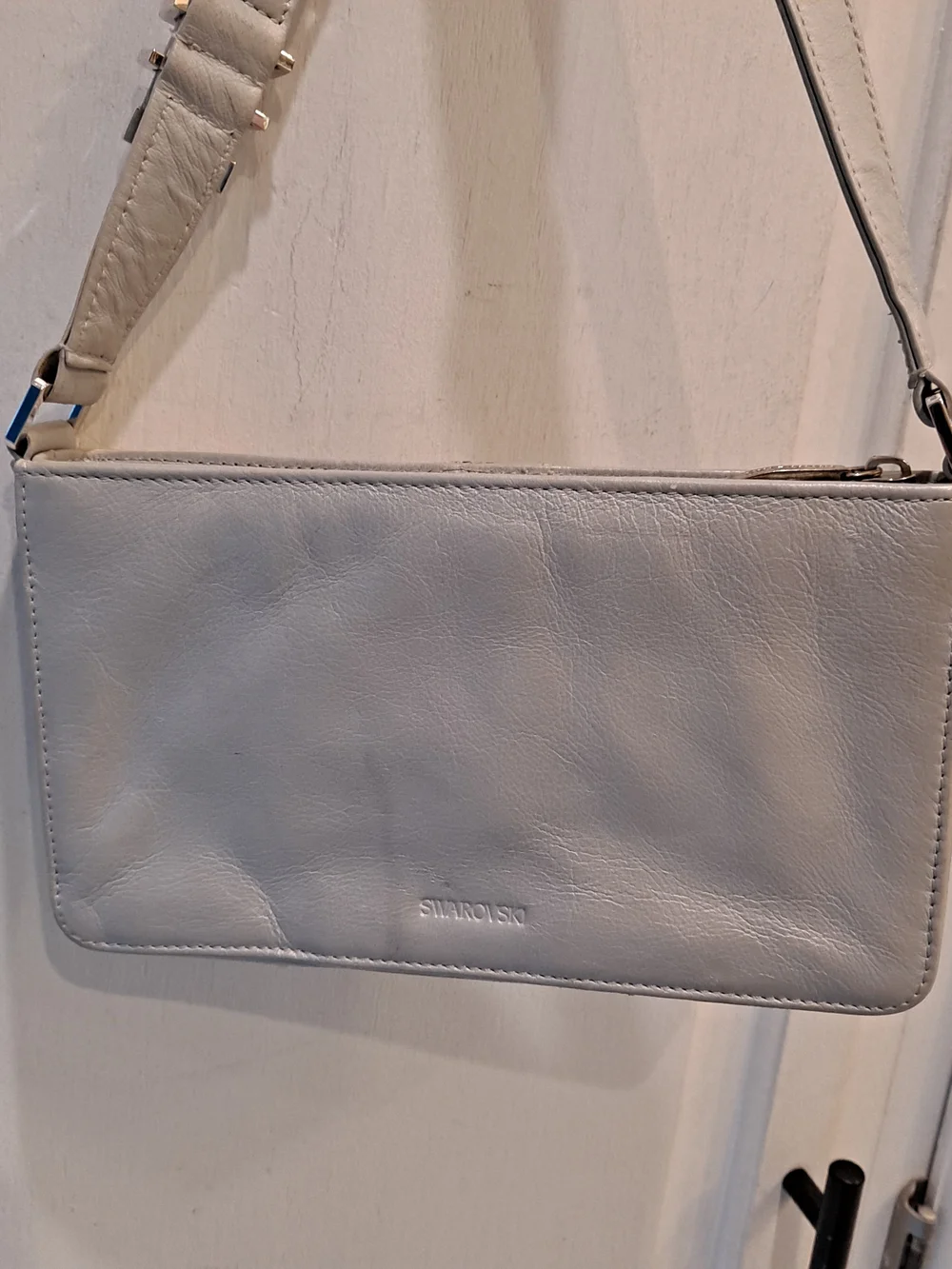 Swarovski Crystals Y2k Beige Gray Tri-panel Colorblock Baguette Shoulder Bag